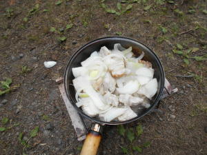 豚ロースと玉ねぎを炒める
