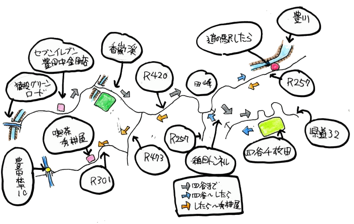 9月定例、四谷千枚田ルート図 9月定例、四谷千枚田ルート図