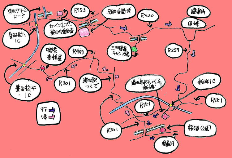 桜淵公園花見ツーリングルート図 桜淵公園花見ツーリングルート図