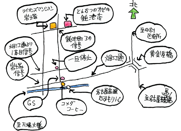 とんかつのオゼキへのルート図