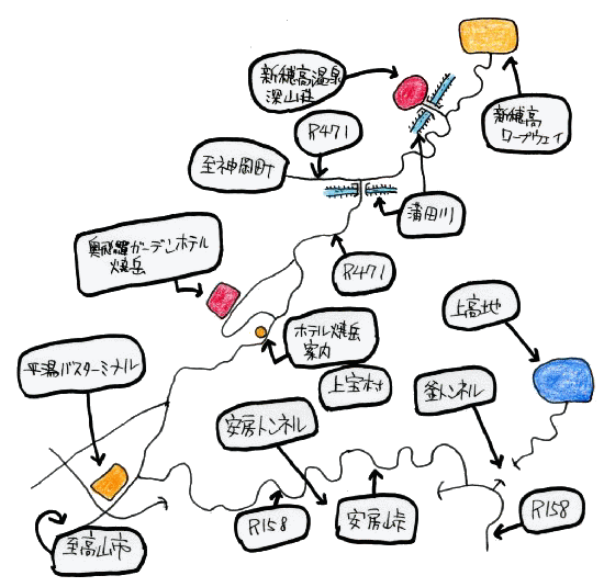 深山荘、ガーデンホテル焼岳ルート図