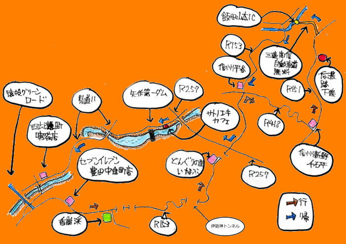 10月定例、信州信濃路下条そばの城ルート図 10月定例信州信濃路下条そばの城ルート図