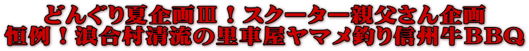 どんぐり夏企画Ⅲ！スクーター親父さん企画 恒例！浪合村清流の里車屋ヤマメ釣り信州牛ＢＢＱ