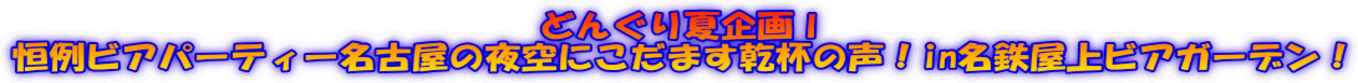 どんぐり夏企画Ⅰ 恒例ビアパーティー名古屋の夜空にこだます乾杯の声!in名鉄屋上ビアガーデン!